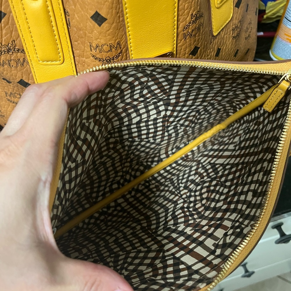 MCM Visetos Shopper Tote Bag Cognac with Signature Monogram- Tan/Yellow - Picture 9 of 12